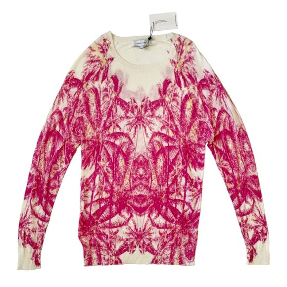 John + Jenn Long Sleeve Knit Sweater Top Palm Tree Resort Tropical Mediterranean - Picture 1 of 7